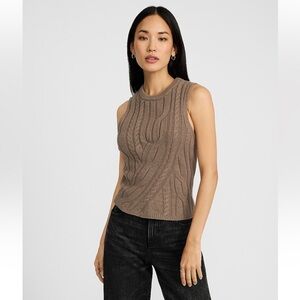 Express Cable Knit Crew Neck Sweater Vest - Brown/Mushroom